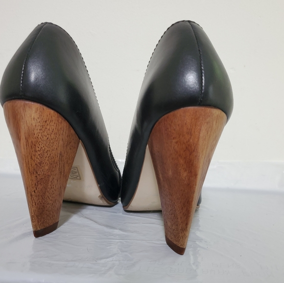 ALDO PUMPS LEATHER BLACK WOODEN HEELS SZ 6 SHOES - Picture 8 of 9